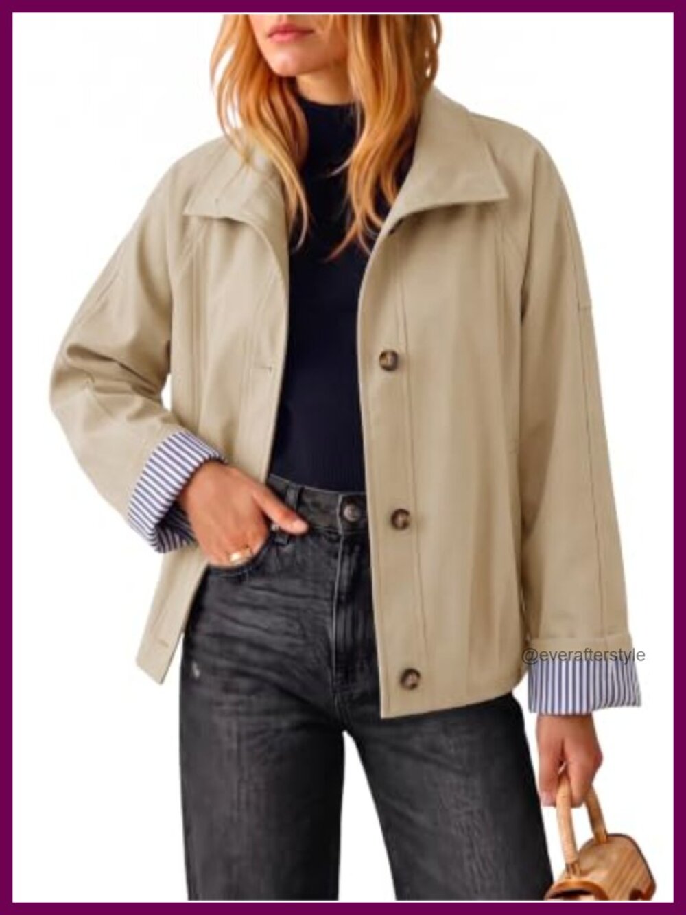 Women's Cropped Trench Coat Oversized Relaxed Fit Lightweight Casual